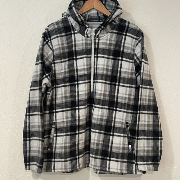 ~ O'Neill XL Fleece Jacket Black Gray Plaid Hoodie Pockets Half Zip Unisex - Picture 10 of 12